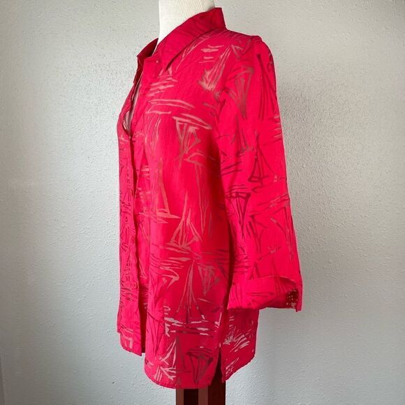 Alfred Dunner Red Sheer Button Down Shirt Size 14 EUC - Picture 4 of 7